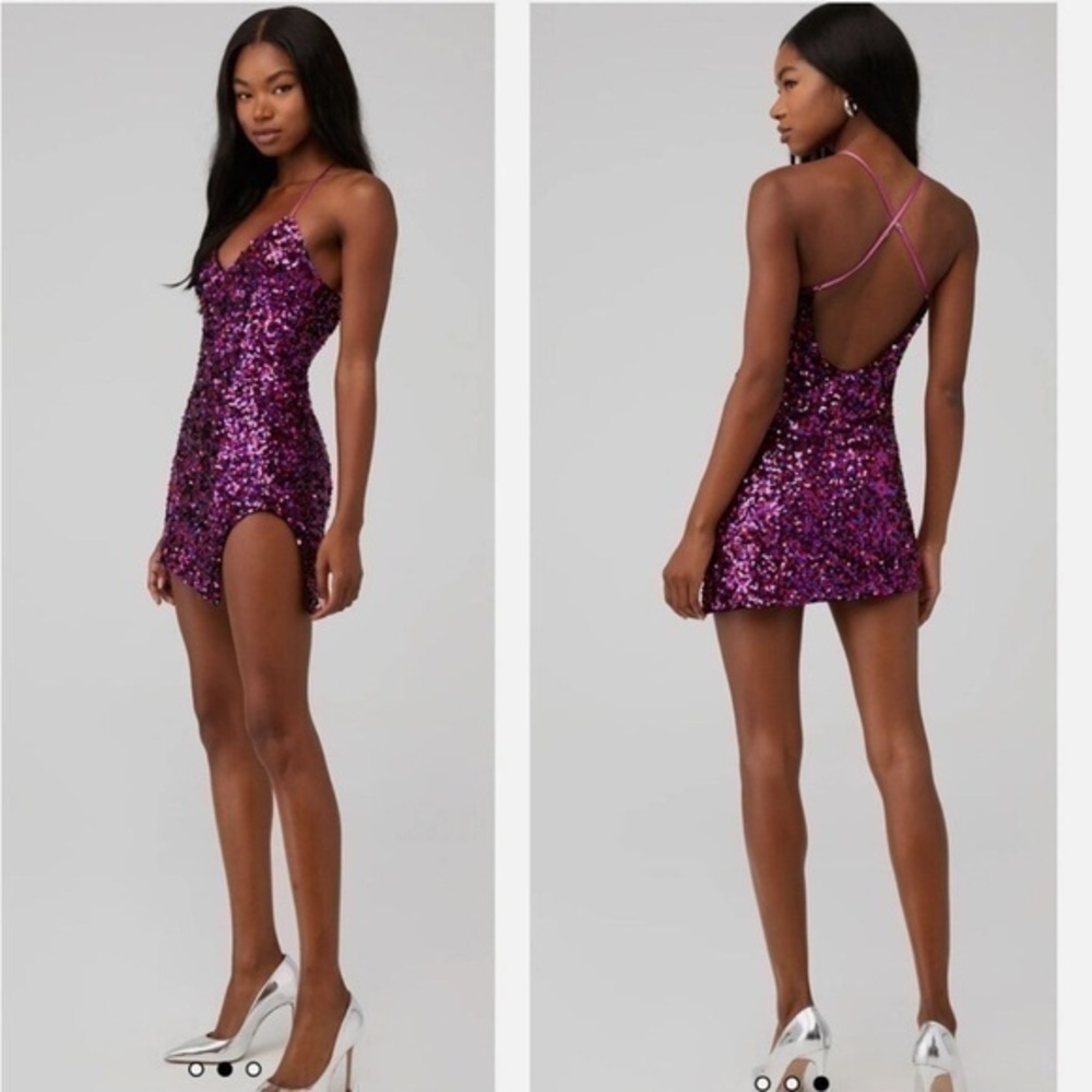 FOR LOVE AND LEMONS SHOWTIME PINK SEQUIN OPEN BACK MINI DRESS